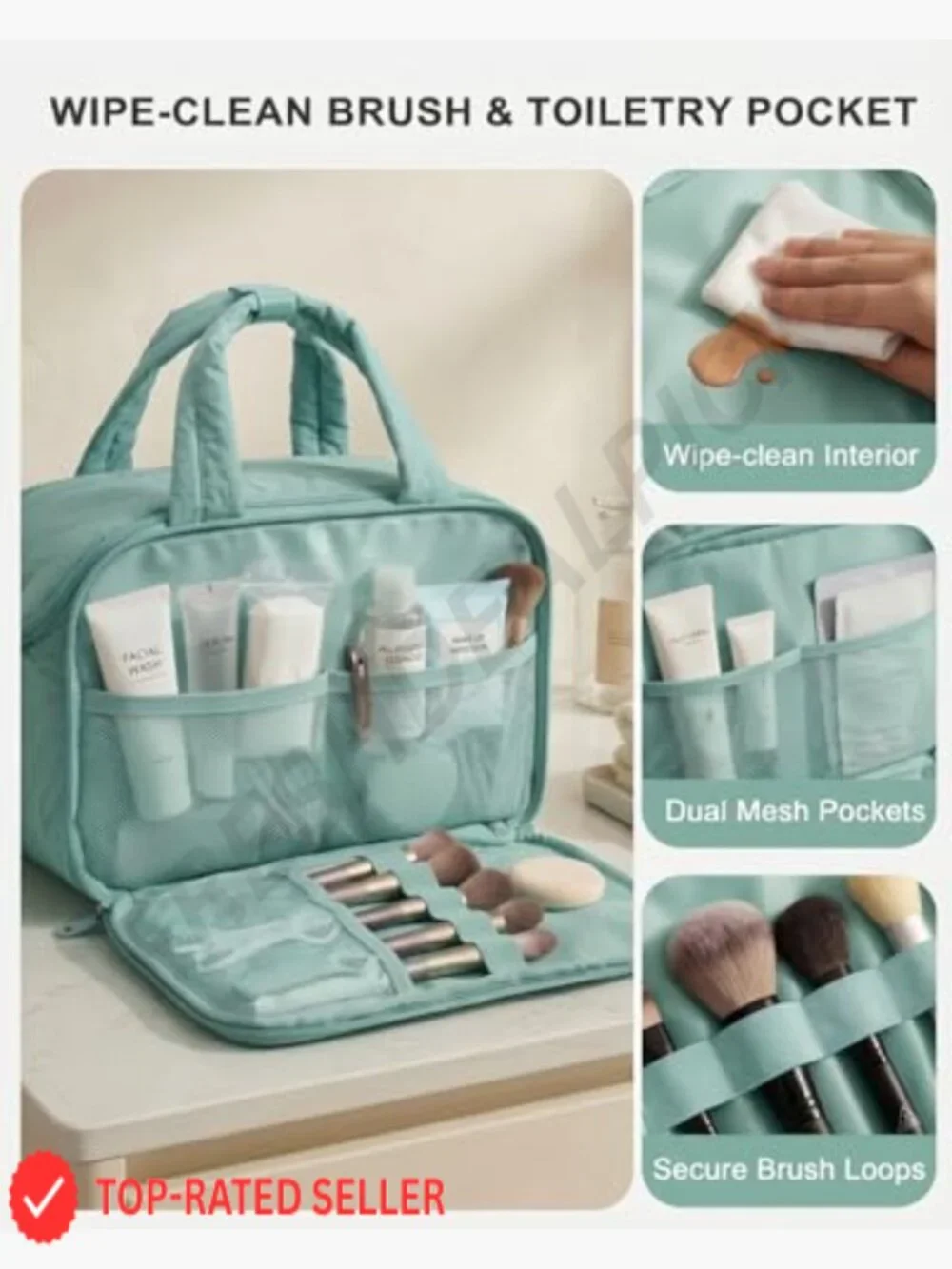 Large Quilted Toiletry Bag Puffy Travel Makeup Organizer with Removable Divider